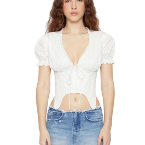 DANIELLE GUIZIO NY Puff Sleeve Corset In White - Picture 2 of 9